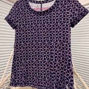 Talbots Navy and Pink Patterned Women's Top